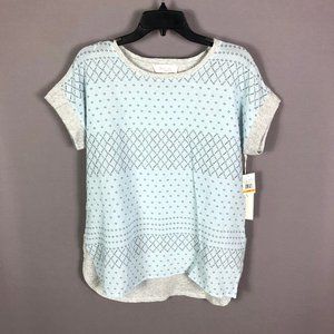 TWO By VINCE CAMUTO Light Blue Gray Short Sleeve Cotton Blend Top Size Small